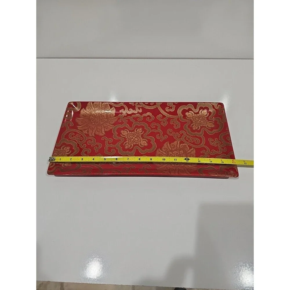 Pottery Barn Chinoise Plate, 16x8 Inch, Red/Gold Rectangle Discontinued